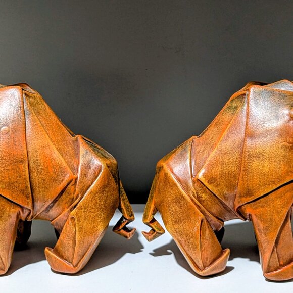 Pair of Modern Resin & Aluminum Mammoth Sculptures – Origami Style - Picture 3 of 4